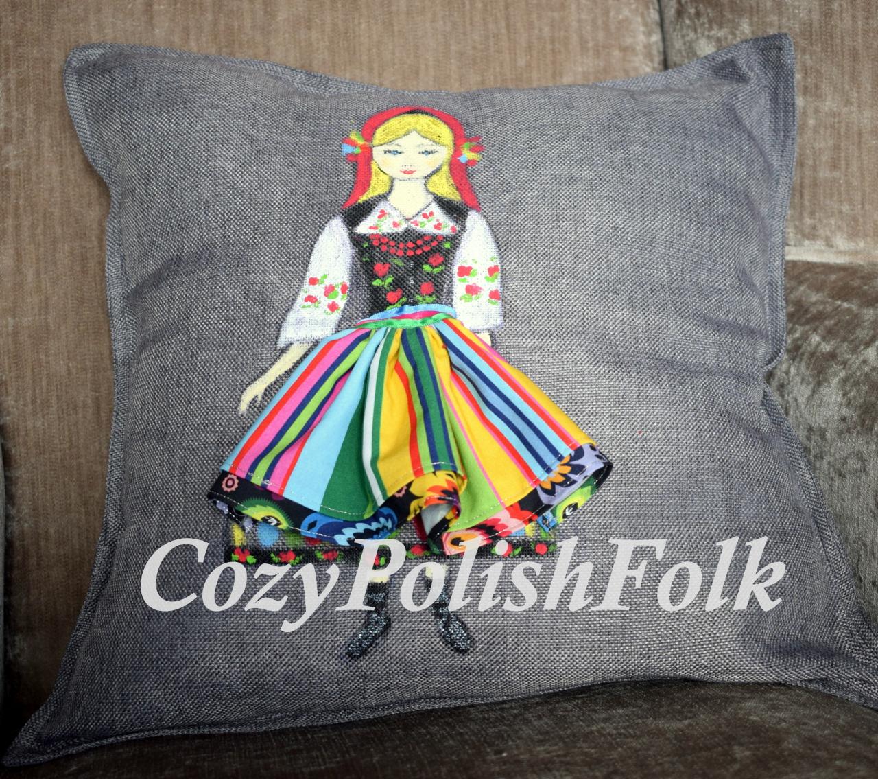 Polish-lowicz Region Folk Art Inspired Cushion Cover,cushion Cover,hand Painted Folk Cushion,polish Folk Art,lowicz Cushion Cover,folk Art